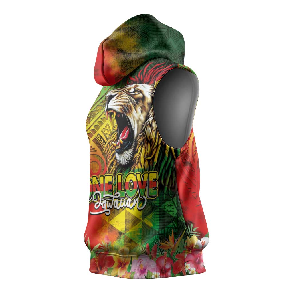 Hawaiian Reggae Sleeveless Hoodie Jawaiian One Love-Tribal Tatoos and Rastafari Lion LT03 - Polynesian Pride