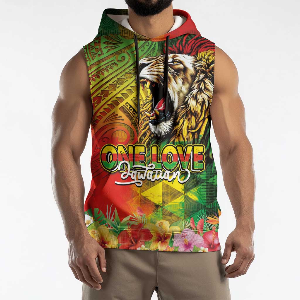 Hawaiian Reggae Sleeveless Hoodie Jawaiian One Love-Tribal Tatoos and Rastafari Lion LT03 - Polynesian Pride