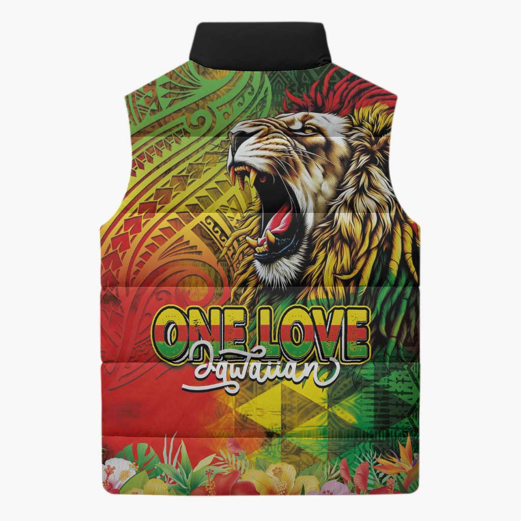 Hawaiian Reggae Sleeveless Puffer Jacket Jawaiian One Love-Tribal Tatoos and Rastafari Lion LT03 - Polynesian Pride