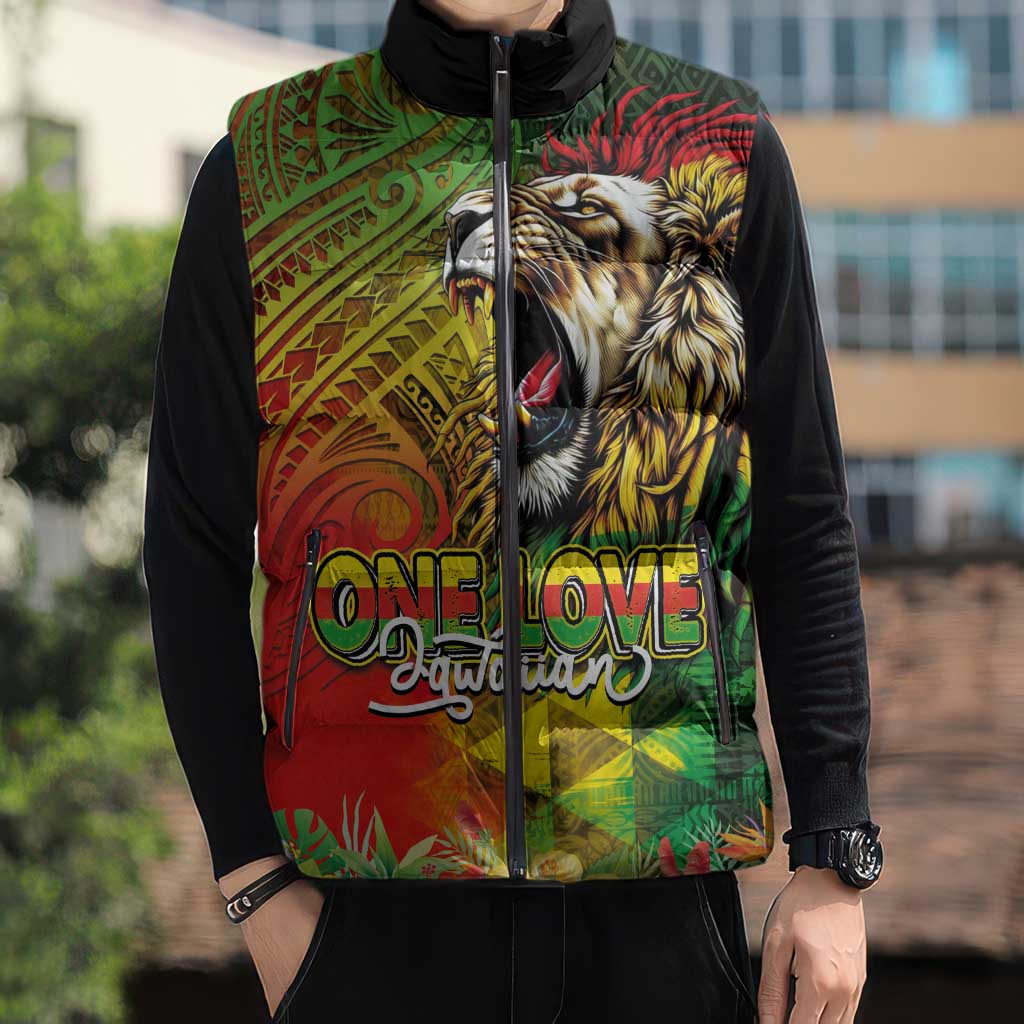 Hawaiian Reggae Sleeveless Puffer Jacket Jawaiian One Love-Tribal Tatoos and Rastafari Lion LT03 - Polynesian Pride