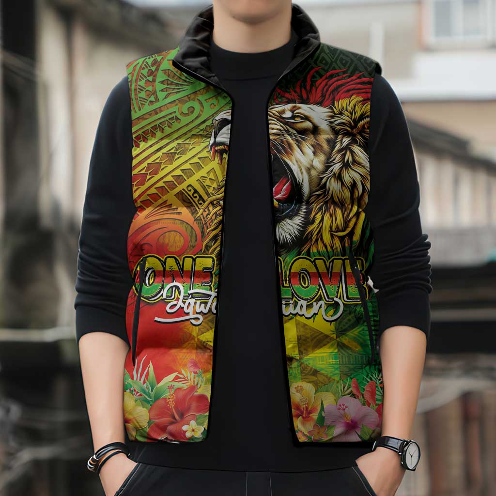 Hawaiian Reggae Sleeveless Puffer Jacket Jawaiian One Love-Tribal Tatoos and Rastafari Lion LT03 - Polynesian Pride