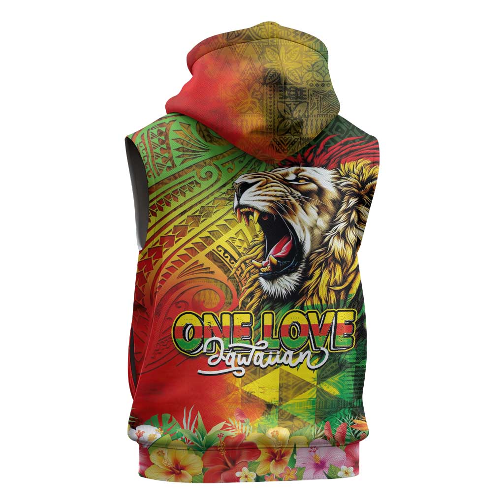 Hawaiian Reggae Sleeveless Zip Hoodie Jawaiian One Love-Tribal Tatoos and Rastafari Lion LT03 - Polynesian Pride