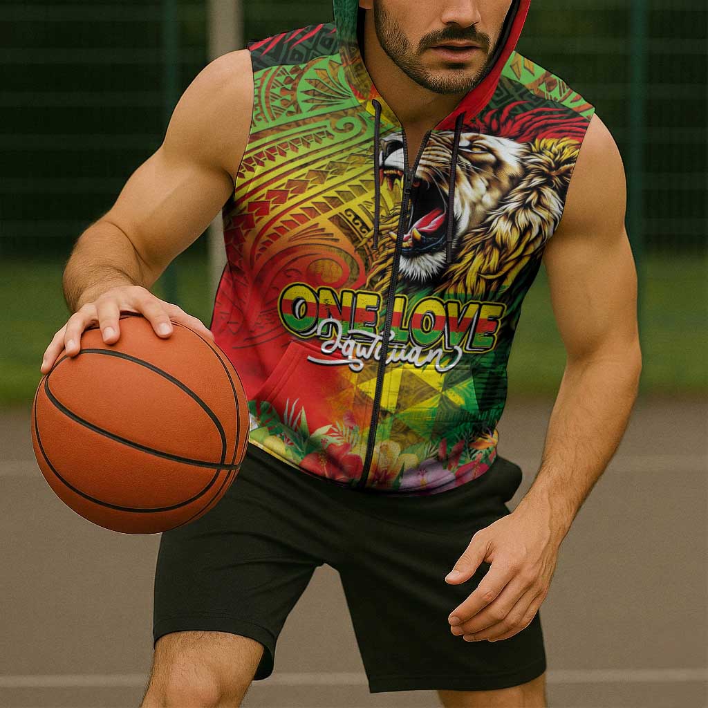 Hawaiian Reggae Sleeveless Zip Hoodie Jawaiian One Love-Tribal Tatoos and Rastafari Lion LT03 - Polynesian Pride