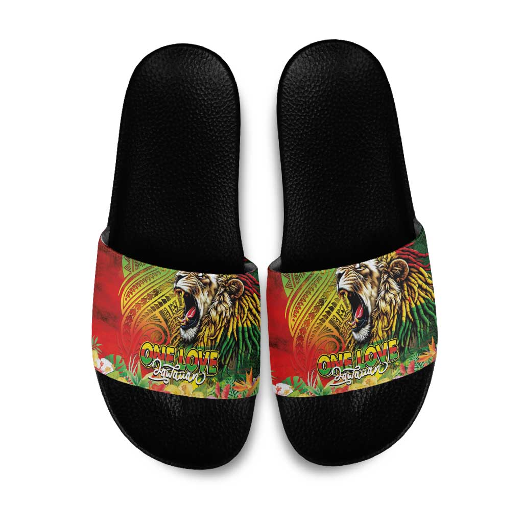 Hawaiian Reggae Slide Sandals Jawaiian One Love-Tribal Tatoos and Rastafari Lion LT03 Multicolor - Polynesian Pride