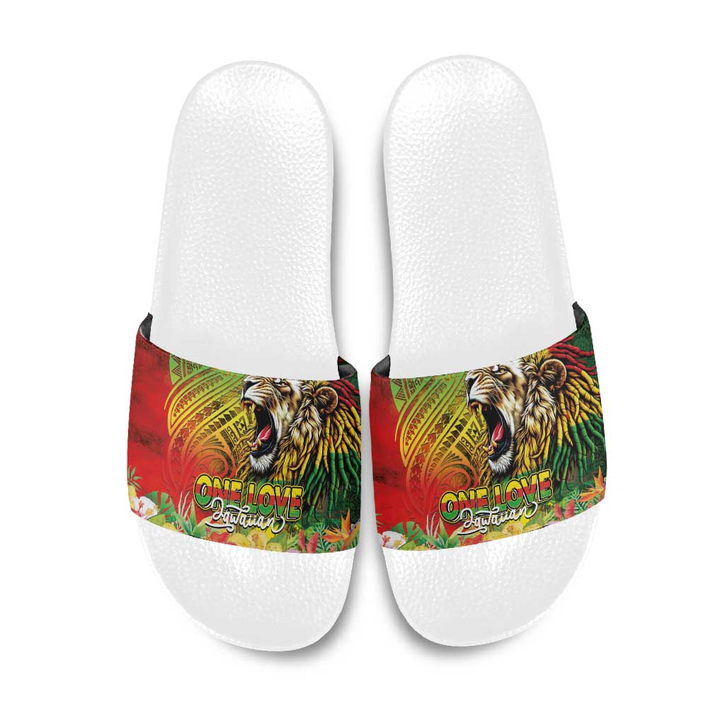 Hawaiian Reggae Slide Sandals Jawaiian One Love-Tribal Tatoos and Rastafari Lion LT03 Multicolor - Polynesian Pride