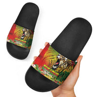 Hawaiian Reggae Slide Sandals Jawaiian One Love-Tribal Tatoos and Rastafari Lion LT03 - Polynesian Pride