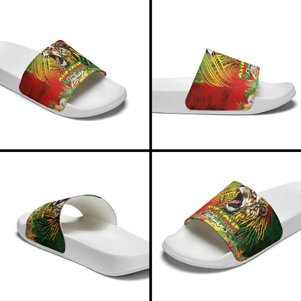 Hawaiian Reggae Slide Sandals Jawaiian One Love-Tribal Tatoos and Rastafari Lion LT03 - Polynesian Pride