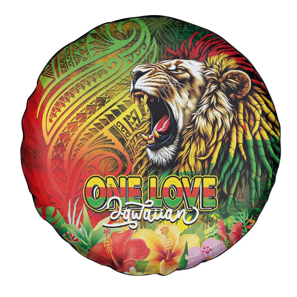 Hawaiian Reggae Spare Tire Cover Jawaiian One Love-Tribal Tatoos and Rastafari Lion LT03 - Polynesian Pride