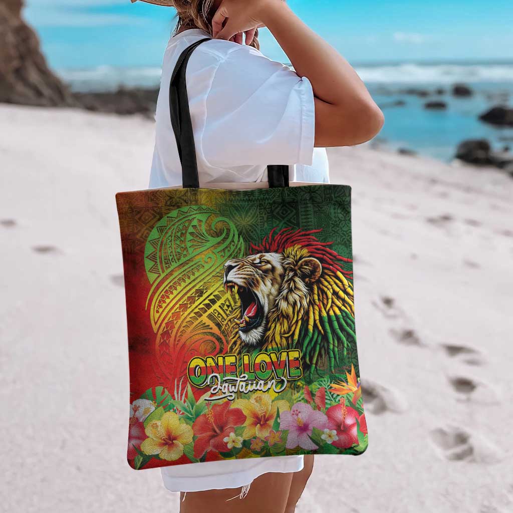 Hawaiian Reggae Tote Bag Jawaiian One Love-Tribal Tatoos and Rastafari Lion LT03 - Polynesian Pride