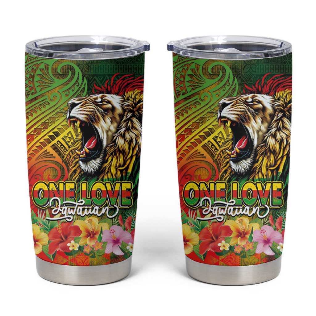 Hawaiian Reggae Tumbler Cup Jawaiian One Love-Tribal Tatoos and Rastafari Lion LT03 Multicolor - Polynesian Pride