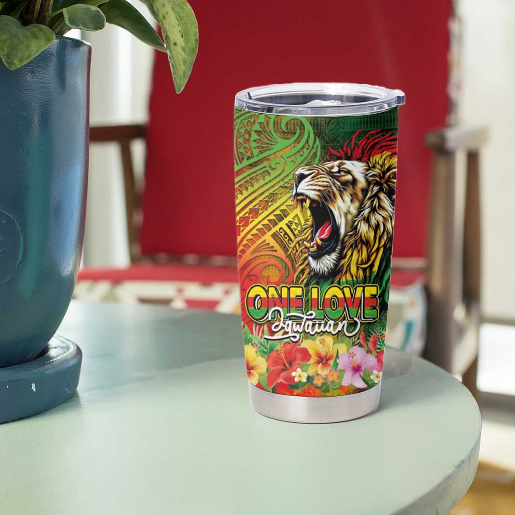 Hawaiian Reggae Tumbler Cup Jawaiian One Love-Tribal Tatoos and Rastafari Lion LT03 - Polynesian Pride