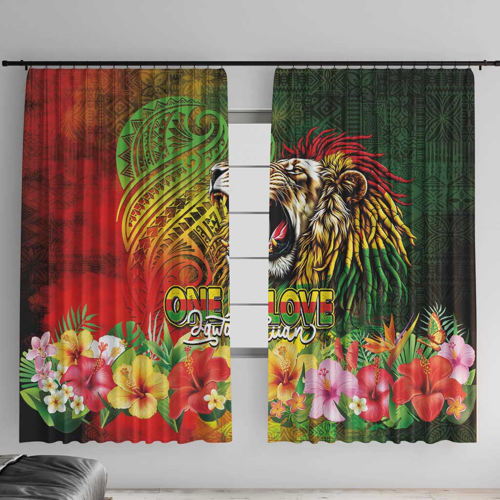 Hawaiian Reggae Window Curtain Jawaiian One Love-Tribal Tatoos and Rastafari Lion LT03 With Hooks Multicolor - Polynesian Pride