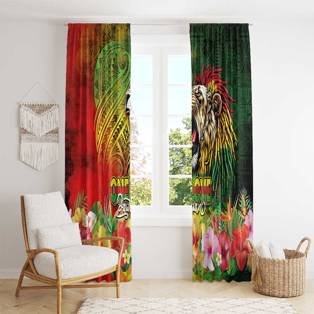 Hawaiian Reggae Window Curtain Jawaiian One Love-Tribal Tatoos and Rastafari Lion LT03 - Polynesian Pride