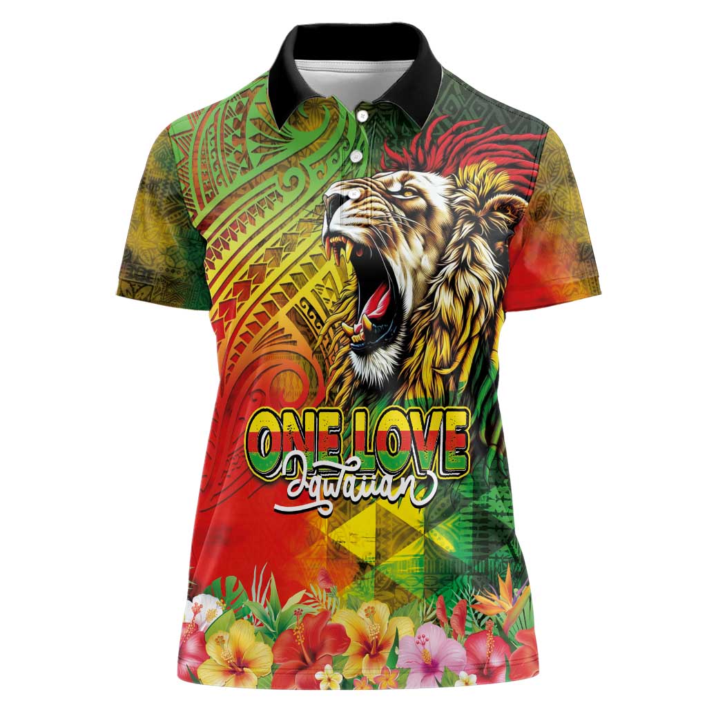 Hawaiian Reggae Women Polo Shirt Jawaiian One Love-Tribal Tatoos and Rastafari Lion - Polynesian Pride