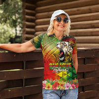 Hawaiian Reggae Women Polo Shirt Jawaiian One Love-Tribal Tatoos and Rastafari Lion - Polynesian Pride