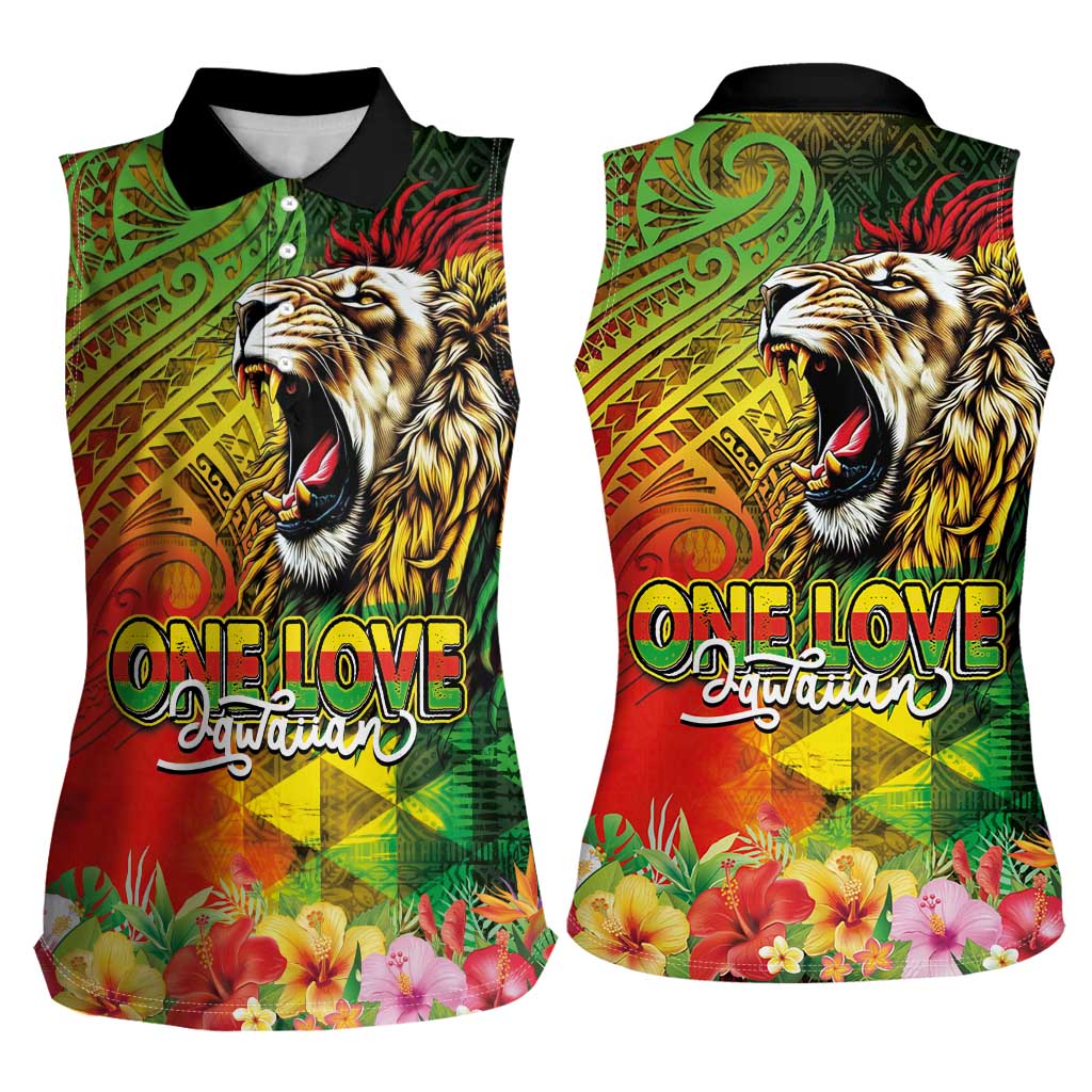 Hawaiian Reggae Women Sleeveless Polo Shirt Jawaiian One Love-Tribal Tatoos and Rastafari Lion LT03 - Polynesian Pride
