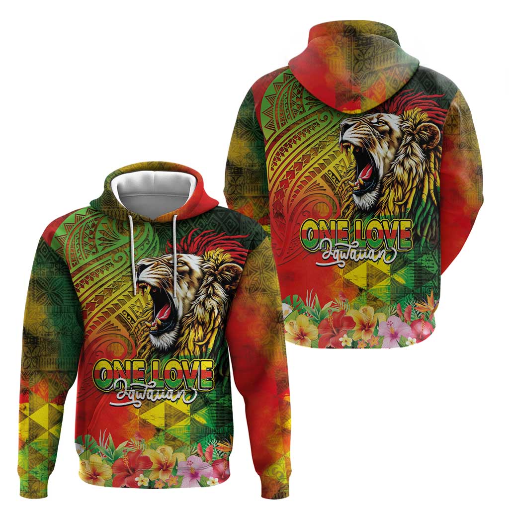 Hawaiian Reggae Zip Hoodie Jawaiian One Love-Tribal Tatoos and Rastafari Lion LT03 - Polynesian Pride