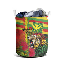 Hawaiian Reggae Laundry Basket Kakau Art Motifs with Ohia Lehua and Rastafari Lion LT03 - Polynesian Pride
