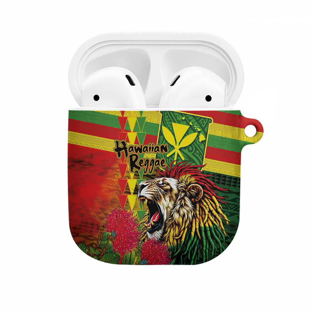 Hawaiian Reggae AirPods Case Kakau Art Motifs with Ohia Lehua and Rastafari Lion LT03 Multicolor - Polynesian Pride