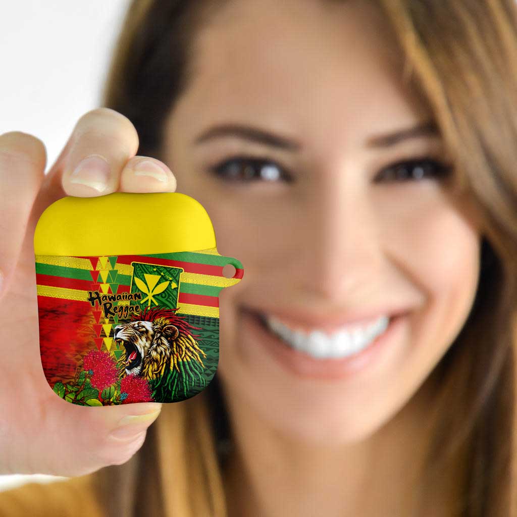 Hawaiian Reggae AirPods Case Kakau Art Motifs with Ohia Lehua and Rastafari Lion LT03 - Polynesian Pride