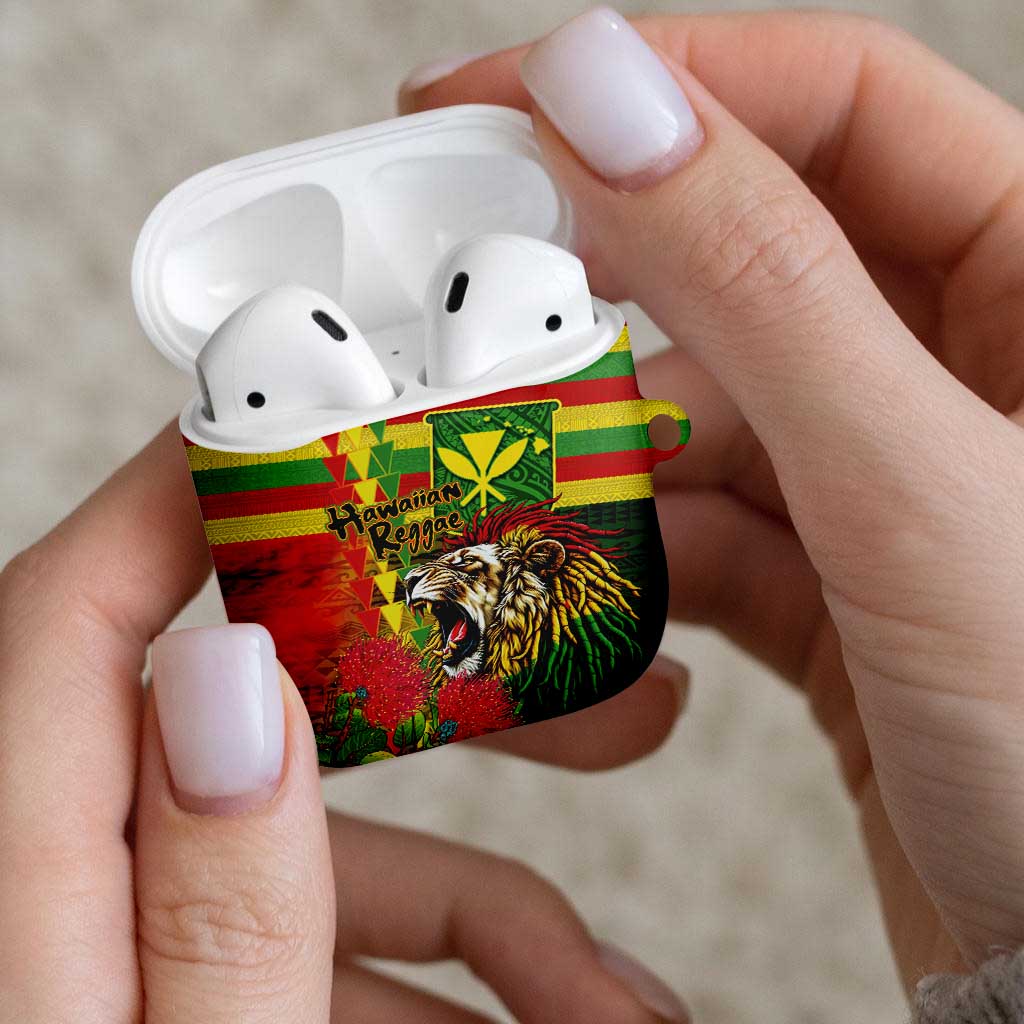 Hawaiian Reggae AirPods Case Kakau Art Motifs with Ohia Lehua and Rastafari Lion LT03 - Polynesian Pride