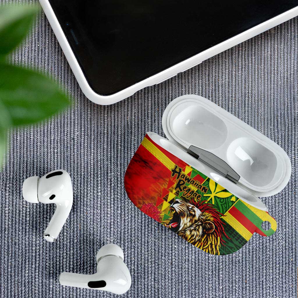 Hawaiian Reggae AirPods Case Kakau Art Motifs with Ohia Lehua and Rastafari Lion LT03 - Polynesian Pride