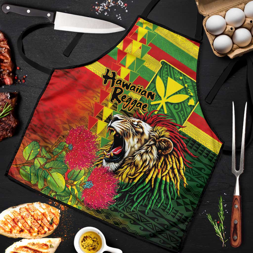 Hawaiian Reggae Apron Kakau Art Motifs with Ohia Lehua and Rastafari Lion LT03 Multicolor - Polynesian Pride