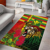 Hawaiian Reggae Area Rug Kakau Art Motifs with Ohia Lehua and Rastafari Lion LT03 - Polynesian Pride