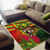 Hawaiian Reggae Area Rug Kakau Art Motifs with Ohia Lehua and Rastafari Lion LT03 - Polynesian Pride