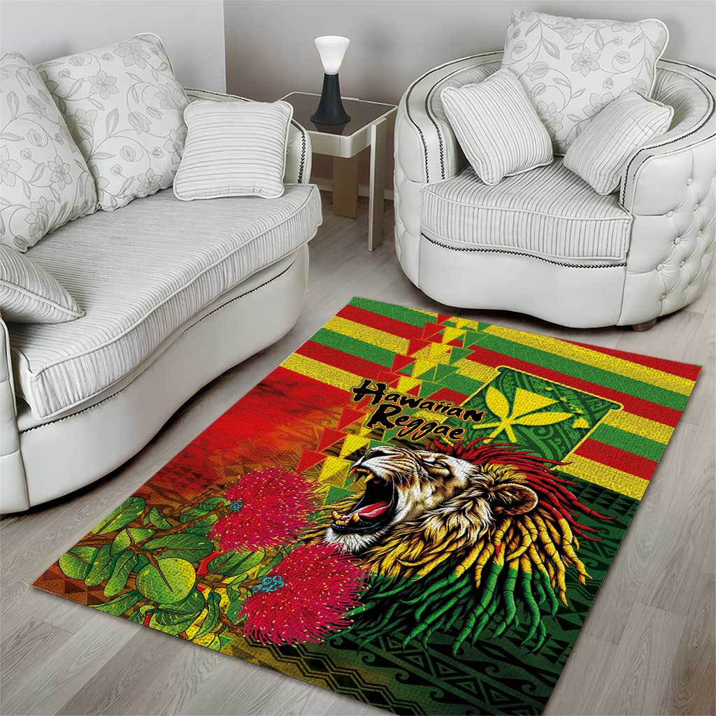 Hawaiian Reggae Area Rug Kakau Art Motifs with Ohia Lehua and Rastafari Lion LT03 - Polynesian Pride