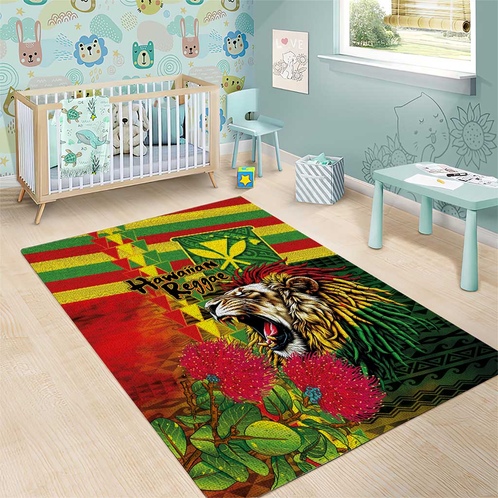 Hawaiian Reggae Area Rug Kakau Art Motifs with Ohia Lehua and Rastafari Lion LT03 - Polynesian Pride