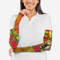 Hawaiian Reggae Arm Sleeves Kakau Art Motifs with Ohia Lehua and Rastafari Lion LT03 - Polynesian Pride