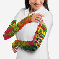 Hawaiian Reggae Arm Sleeves Kakau Art Motifs with Ohia Lehua and Rastafari Lion LT03 - Polynesian Pride