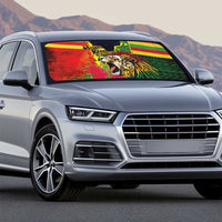 Hawaiian Reggae Auto Sun Shade Kakau Art Motifs with Ohia Lehua and Rastafari Lion LT03 - Polynesian Pride