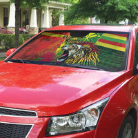 Hawaiian Reggae Auto Sun Shade Kakau Art Motifs with Ohia Lehua and Rastafari Lion LT03 - Polynesian Pride