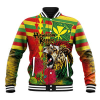 Hawaiian Reggae Baseball Jacket Kakau Art Motifs with Ohia Lehua and Rastafari Lion LT03 Unisex Multicolor - Polynesian Pride