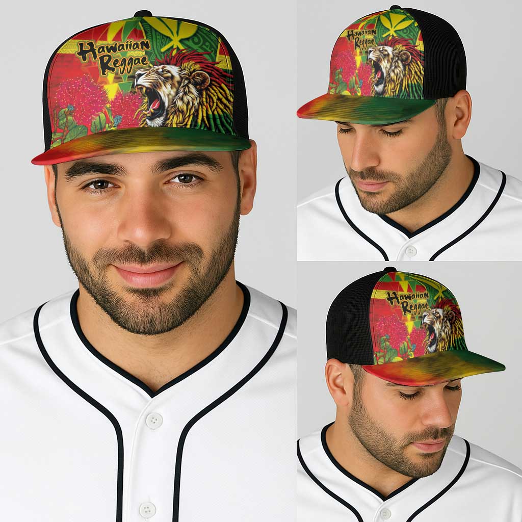 Hawaiian Reggae Baseball Net Cap Kakau Art Motifs with Ohia Lehua and Rastafari Lion LT03 - Polynesian Pride