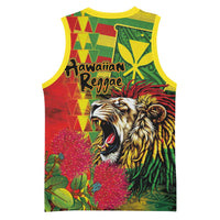 Hawaiian Reggae Basketball Jersey Kakau Art Motifs with Ohia Lehua and Rastafari Lion LT03 - Polynesian Pride
