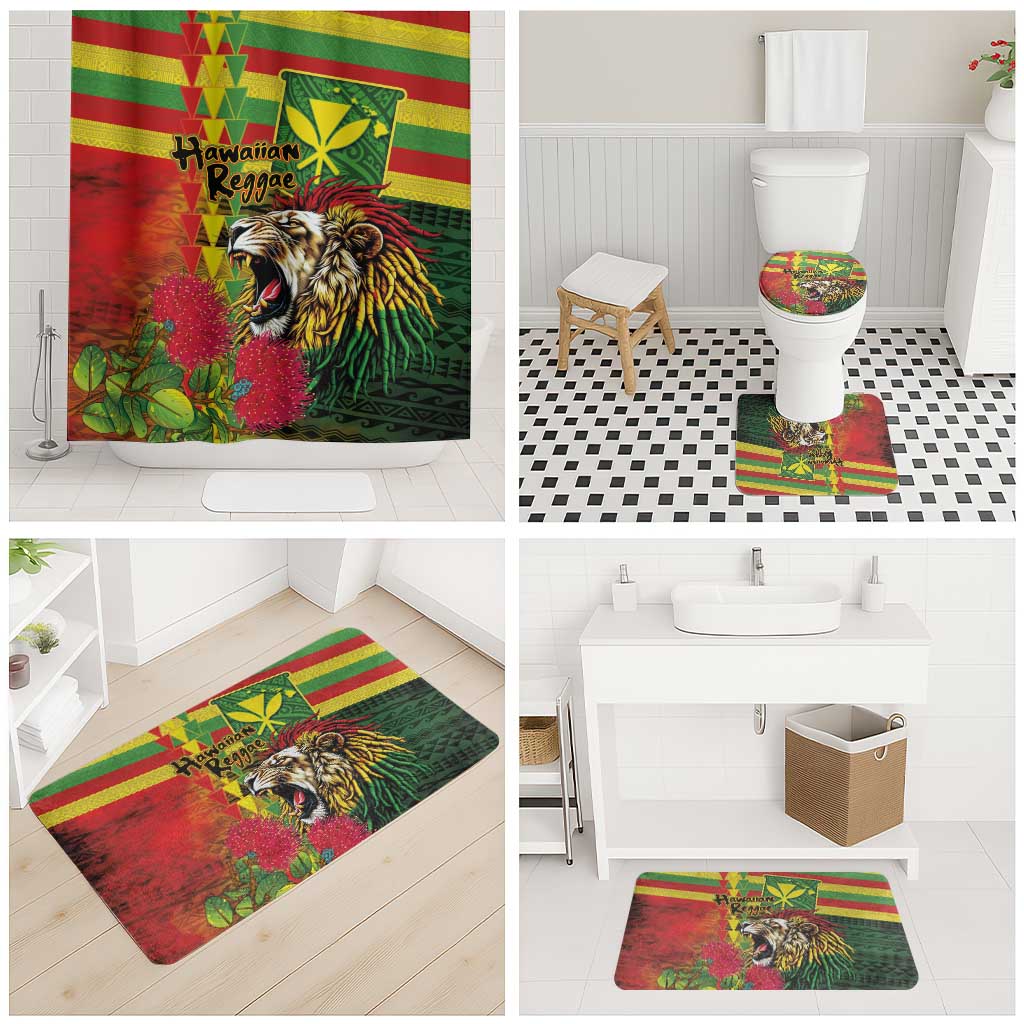 Hawaiian Reggae Bathroom Set Kakau Art Motifs with Ohia Lehua and Rastafari Lion LT03 - Polynesian Pride