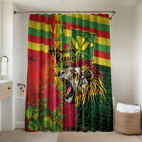 Hawaiian Reggae Bathroom Set Kakau Art Motifs with Ohia Lehua and Rastafari Lion LT03 Shower Curtain Only Multicolor - Polynesian Pride