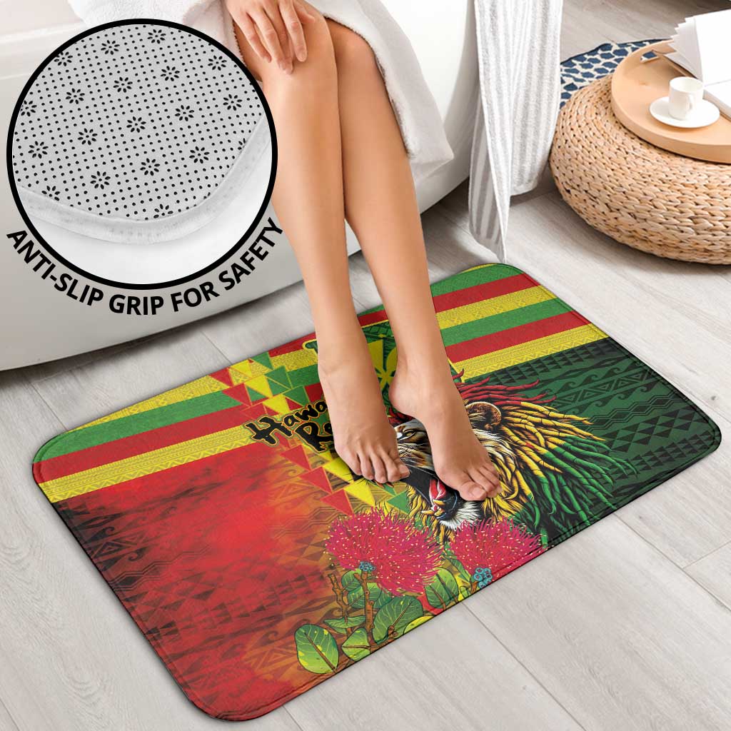 Hawaiian Reggae Bathroom Set Kakau Art Motifs with Ohia Lehua and Rastafari Lion LT03 - Polynesian Pride