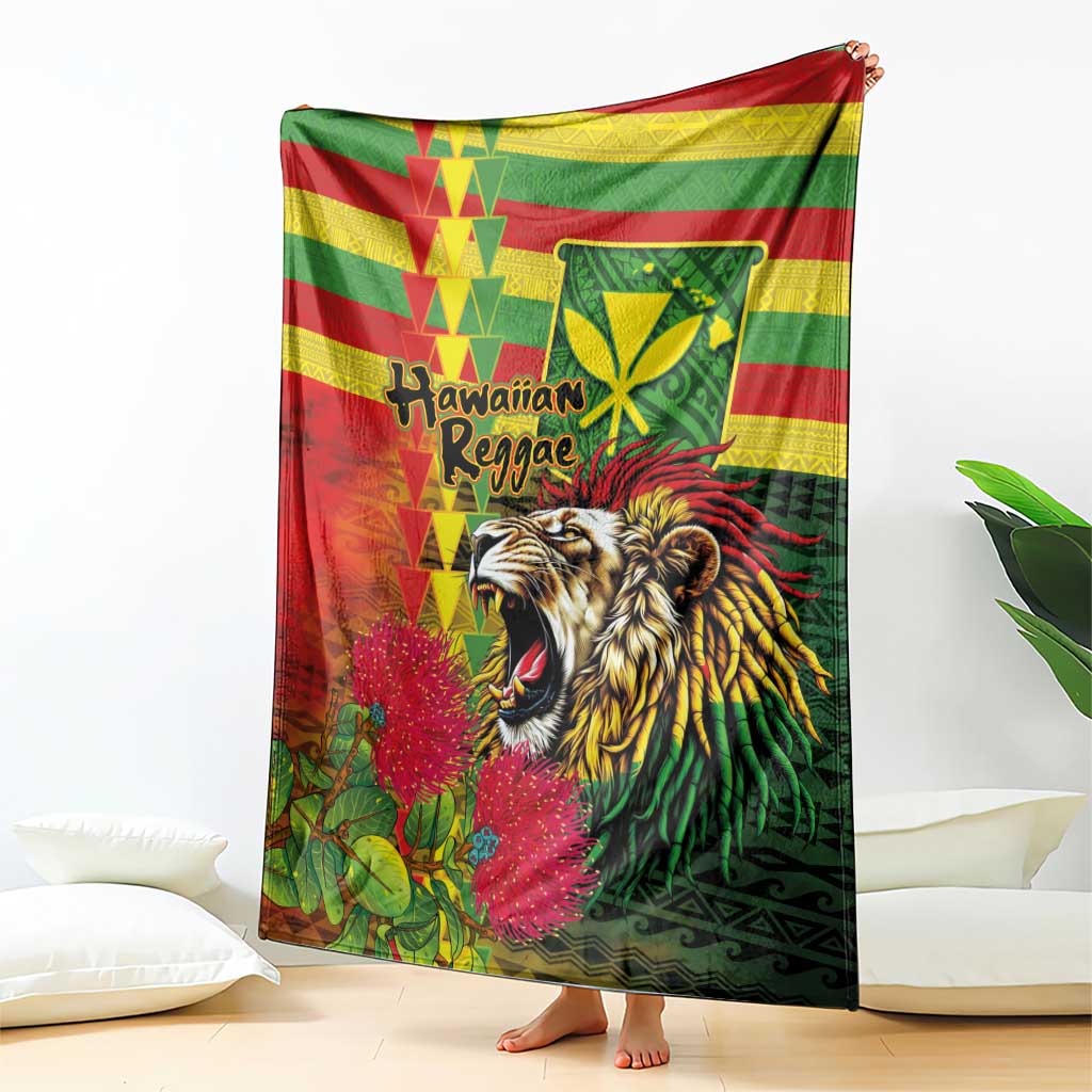 Hawaiian Reggae Blanket Kakau Art Motifs with Ohia Lehua and Rastafari Lion LT03 - Polynesian Pride