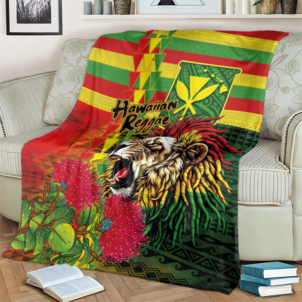Hawaiian Reggae Blanket Kakau Art Motifs with Ohia Lehua and Rastafari Lion LT03 - Polynesian Pride