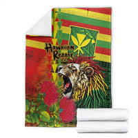 Hawaiian Reggae Blanket Kakau Art Motifs with Ohia Lehua and Rastafari Lion LT03 - Polynesian Pride
