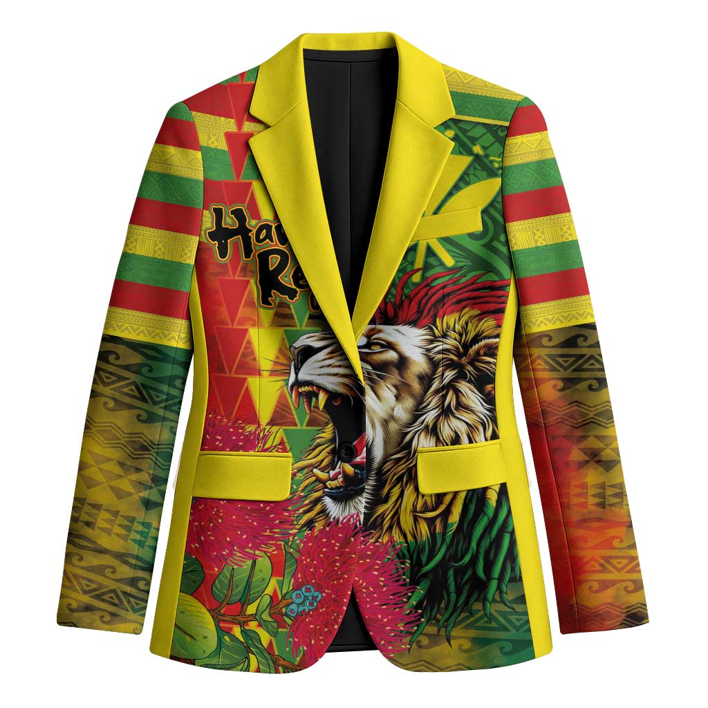 Hawaiian Reggae Blazer Kakau Art Motifs with Ohia Lehua and Rastafari Lion LT03 Unisex Multicolor - Polynesian Pride