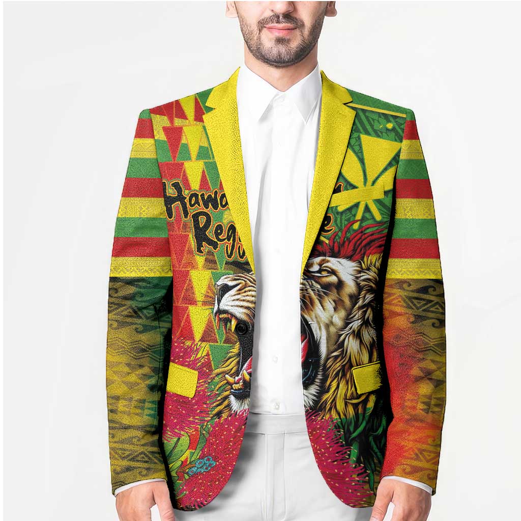 Hawaiian Reggae Blazer Kakau Art Motifs with Ohia Lehua and Rastafari Lion LT03 - Polynesian Pride