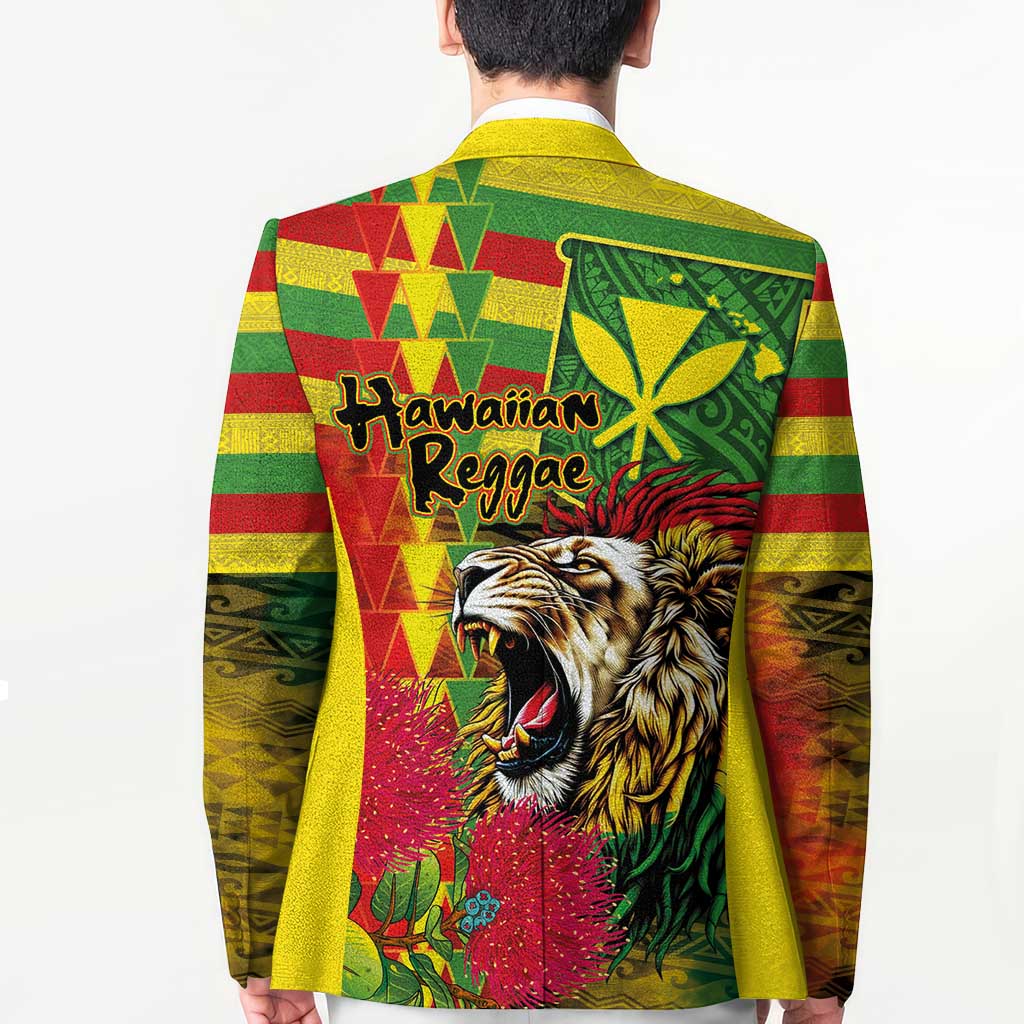 Hawaiian Reggae Blazer Kakau Art Motifs with Ohia Lehua and Rastafari Lion LT03 - Polynesian Pride
