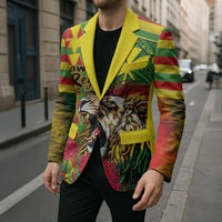 Hawaiian Reggae Blazer Kakau Art Motifs with Ohia Lehua and Rastafari Lion LT03 - Polynesian Pride