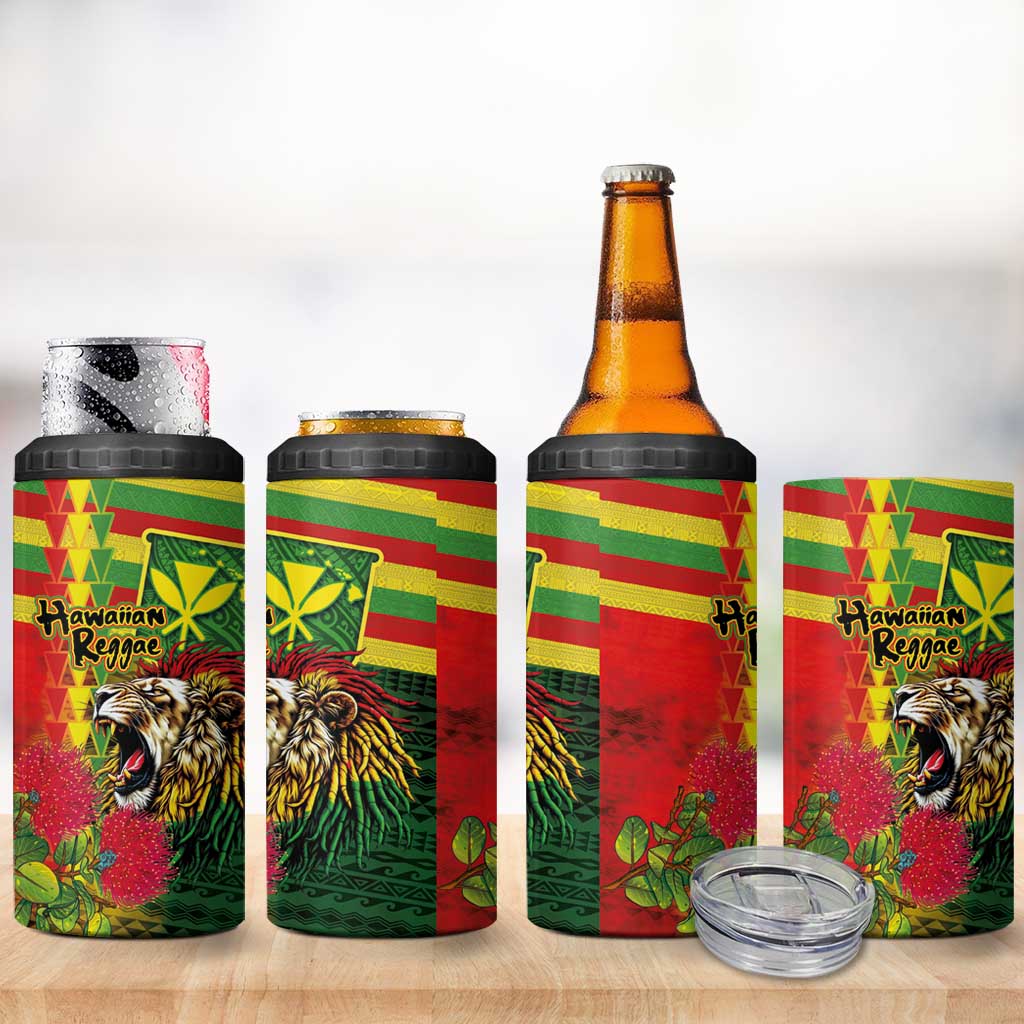 Hawaiian Reggae 4 in 1 Can Cooler Tumbler Kakau Art Motifs with Ohia Lehua and Rastafari Lion LT03 - Polynesian Pride