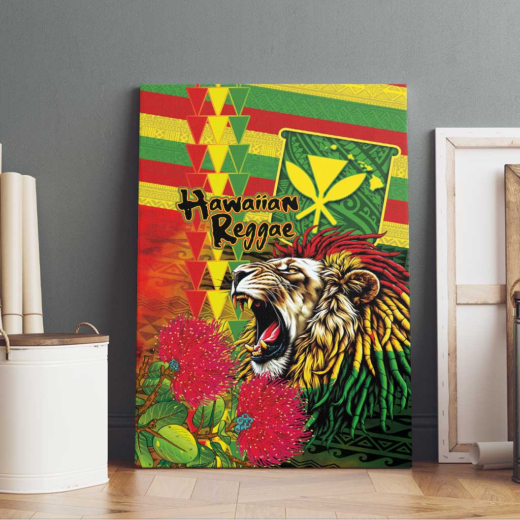 Hawaiian Reggae Canvas Wall Art Kakau Art Motifs with Ohia Lehua and Rastafari Lion LT03 - Polynesian Pride